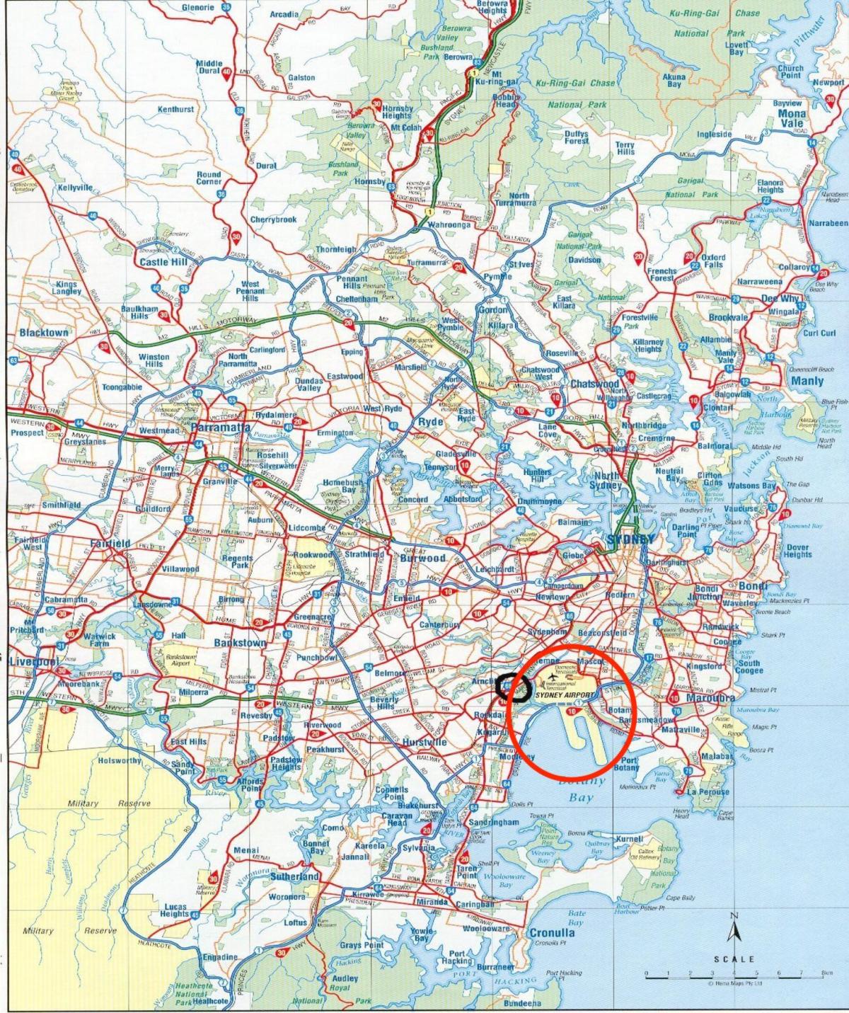 Mapa de los aeropuertos de Sydney
