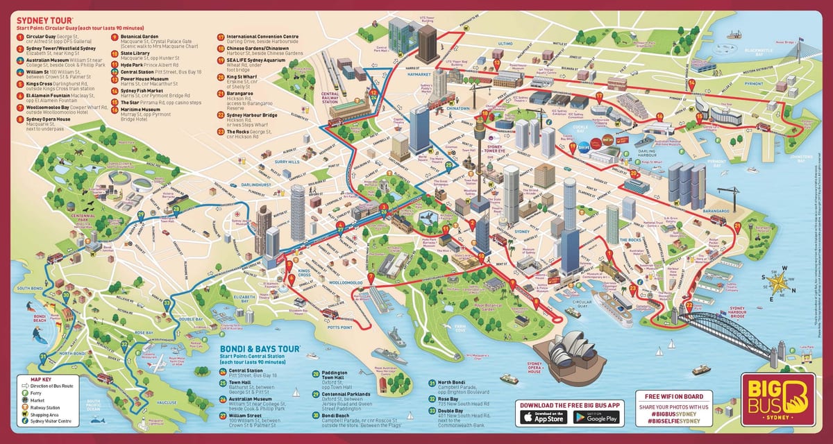 Mapa de Sídney Big Bus