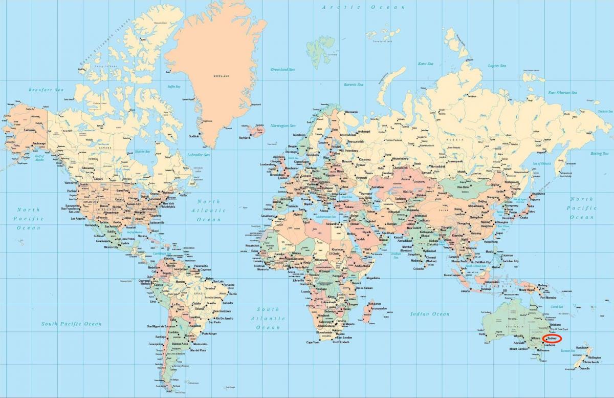 La ubicación de Sydney en el mapa mundial