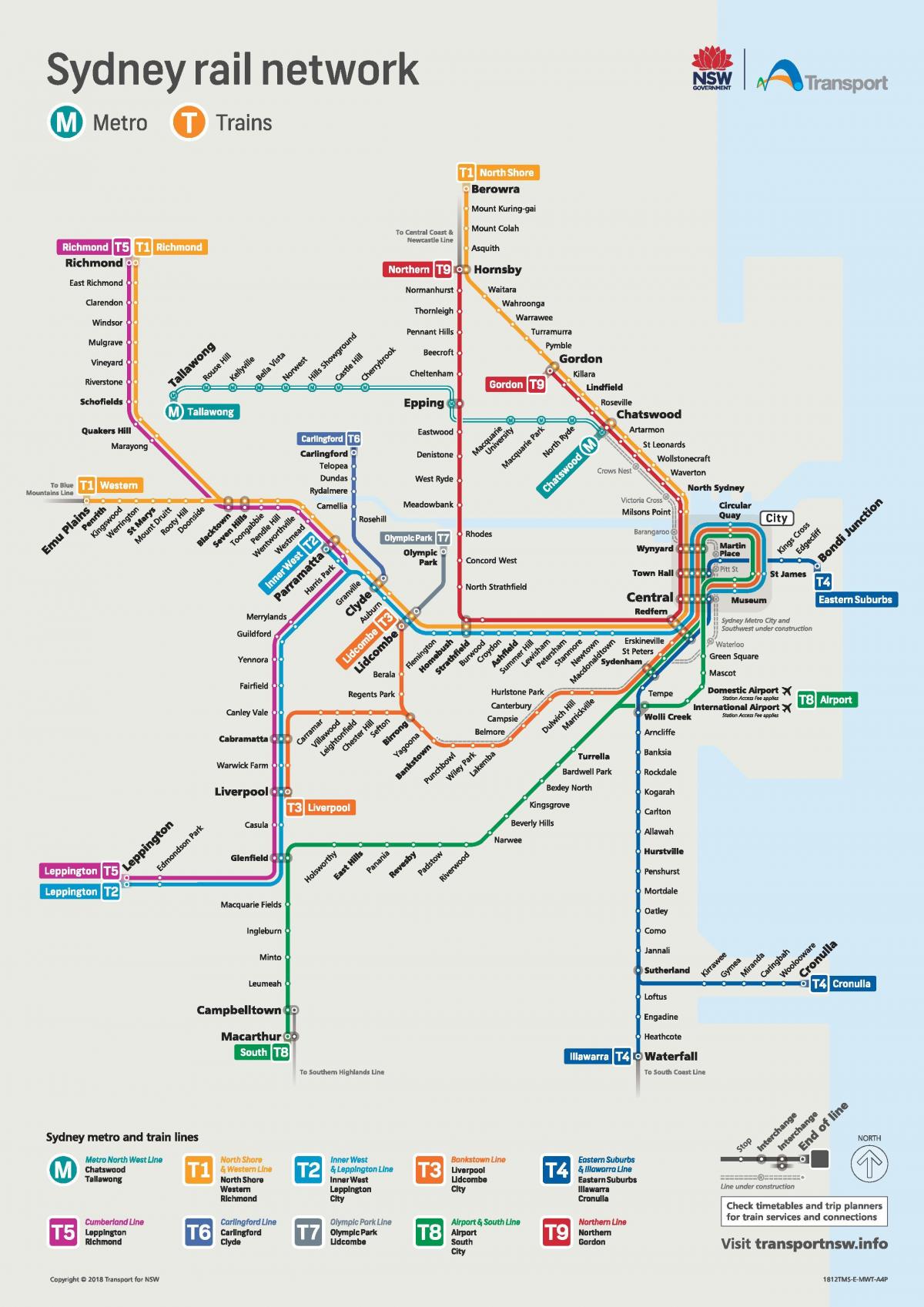 Mapa de las estaciones de tren de Sydney