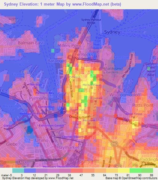 Mapa de elevación de Sydney